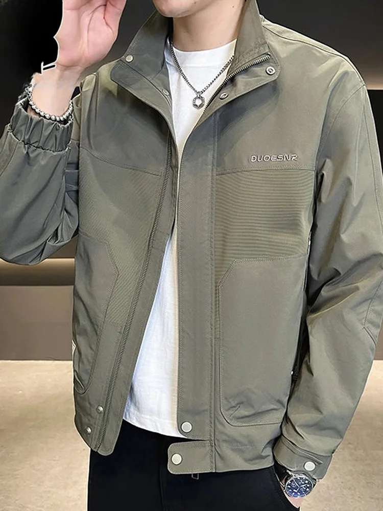 

Men's Stand Collar Jaet Loose Workwear Windproof Outerwear Trendy Brand Autumn Collection Zipper Decorated Splicing