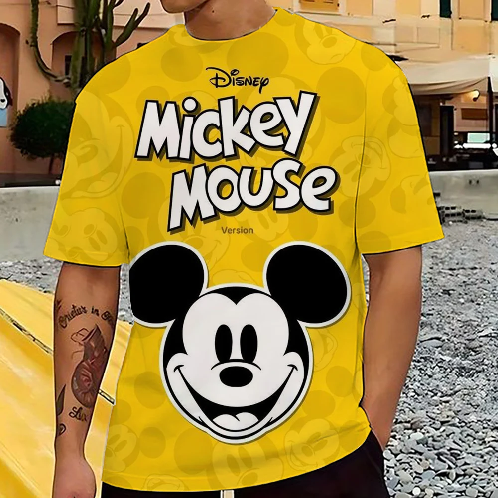 Men\'s T-Shirt Disney Mickey Mouse Headphones Fashion letters Tee Shirt Short Sleeve Cartoon T Shirt O Neck Clothing Big Size