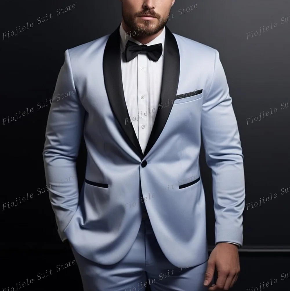 

New Satins Men Formal Occasion Prom Party Perform Tuxedos Groom Groomsman Wedding Male Suit 2 Piece Set Blazer Pants A6