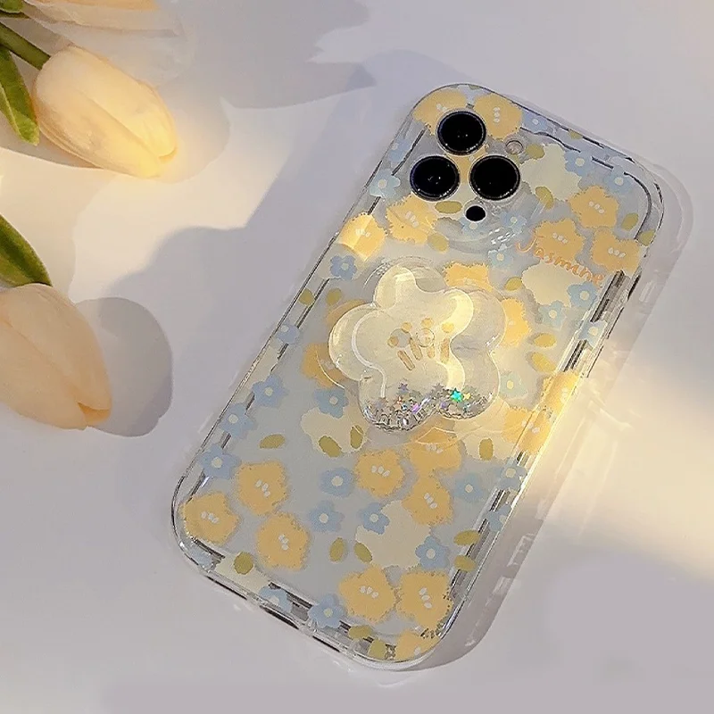 Lovely Fresh Flower Clear Phone Case for iPhone 15 14 13 Pro Max Plus  Transparent Air Cushion Cover