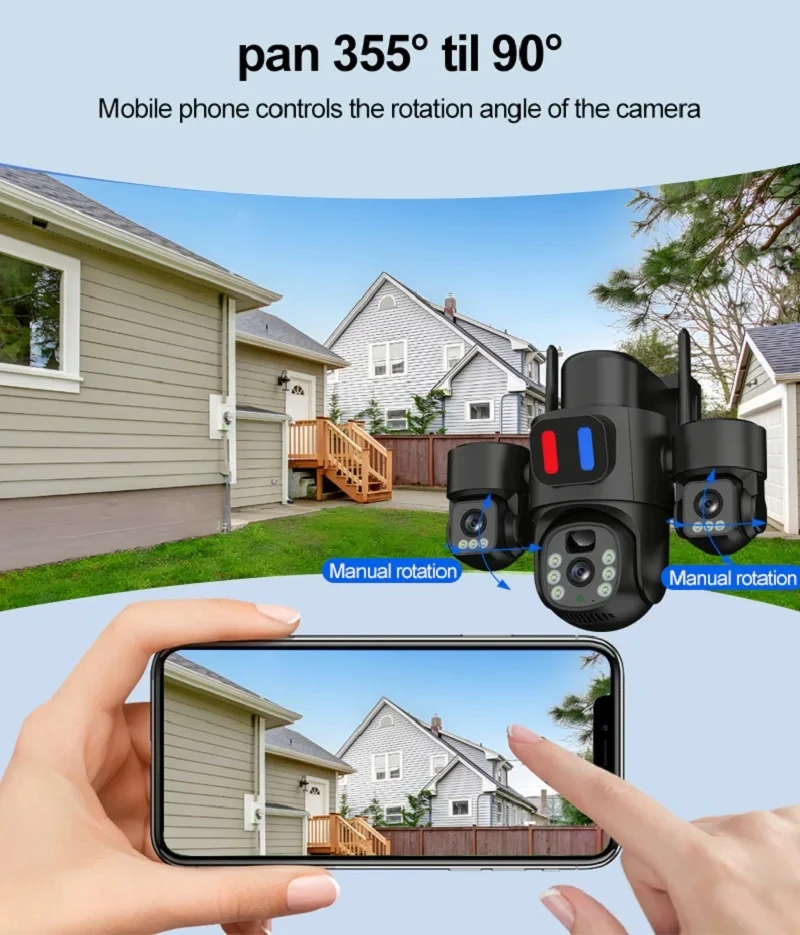 WIFI Solar PTZ Camera Outdoor 15MP Three Lens Three Screen Security Surveillance Camera 360 PIR Detection Solar CCTV EseeCloud