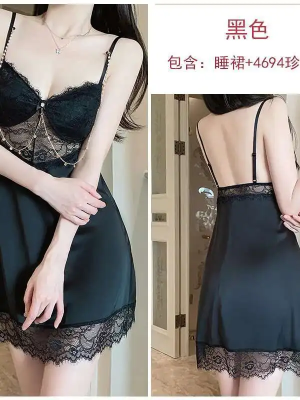 Nova roupa de dormir sexy feminina malha renda oco pendurado charme maduro cinta elegante reúne pequeno peito estilo tentação vestido dews