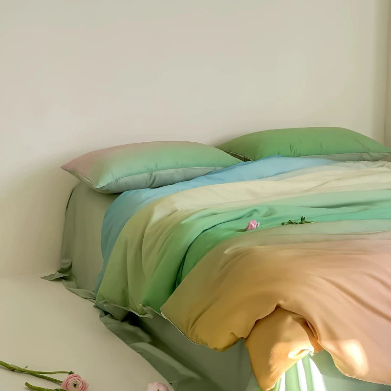 Advanced texture gradual change double-sided Tencel four-piece summer cool sleeping silky smooth quilt cover bedding