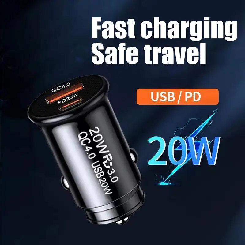 USB Type C Car Charger PD20W Dual-Port Car Charging Plug Car Accessories Charger Head For Mobile Phones Tablet Camera Game