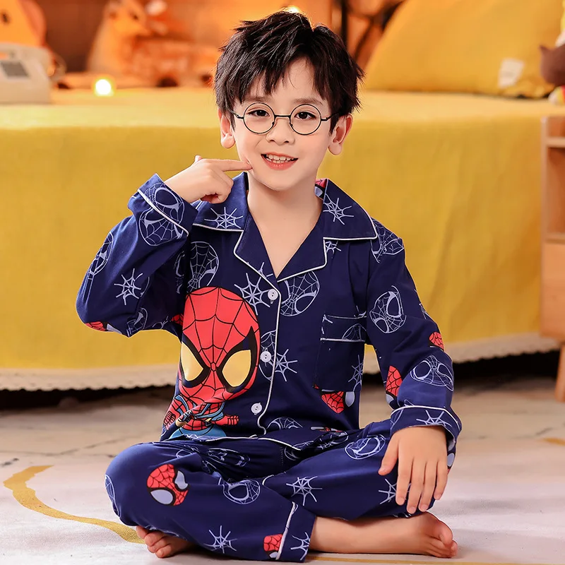 Lilo & Stitch Children's Pajamas Set  Kids Pjs Long-sleeved Nightdress Set Boys Cartoon Lapel Girls Pajamas Baby Nightclothes