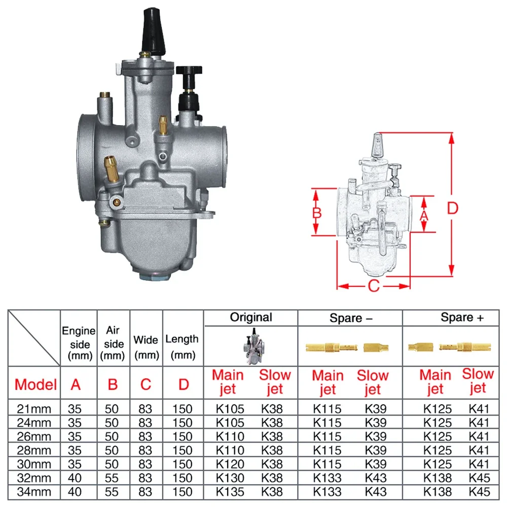 PWK Carburetor With Power Jet For Keihin 2T 4T ATV Quad Go Kart 75-250cc Universal Motorcycle PWK 24 26 28 30 32 34mm Carburetor