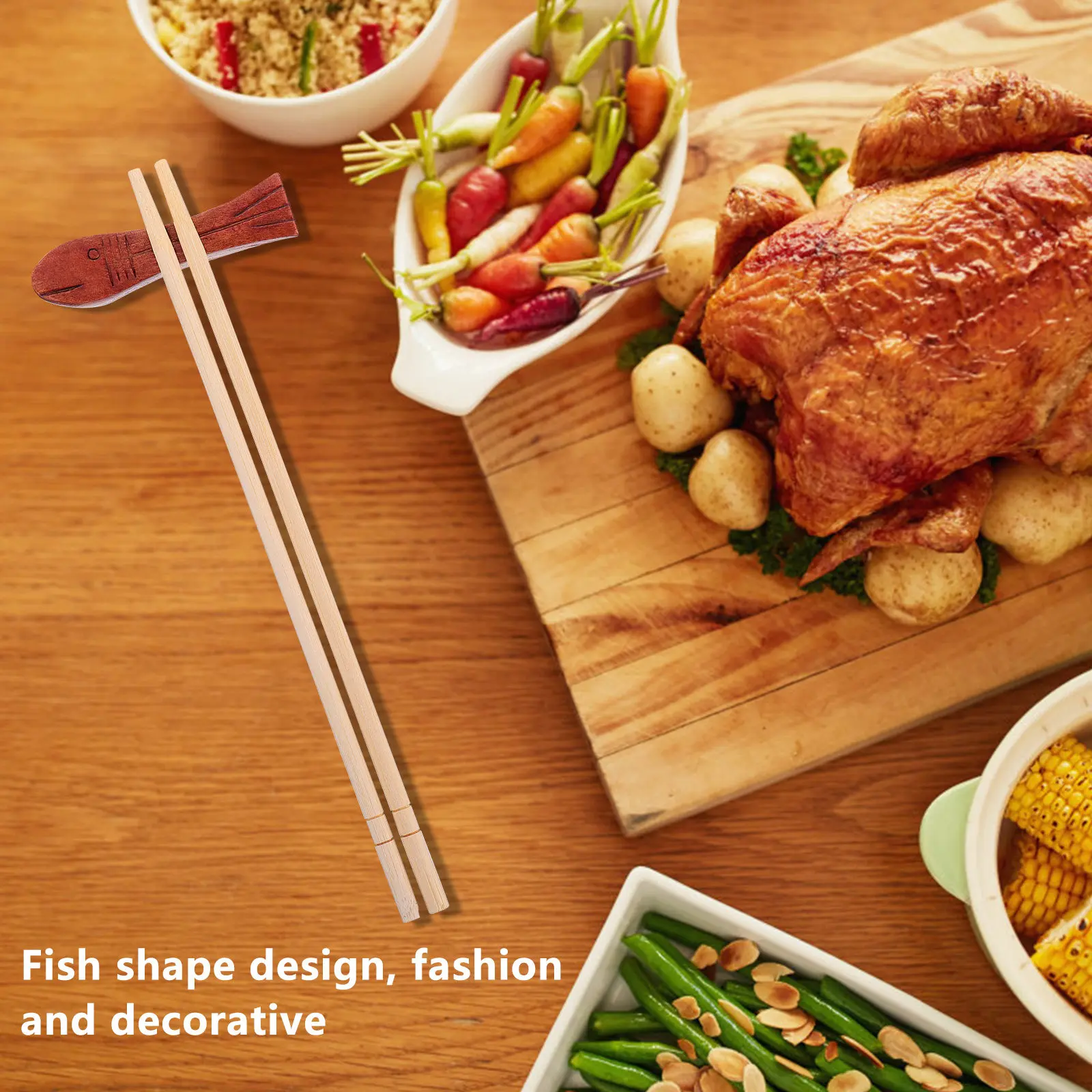 4Pcs Fish Shaped Wooden Chopsticks Rest Brown Color Tableware Rack Cutlery Holder Stable Utensil Support Home Restaurant