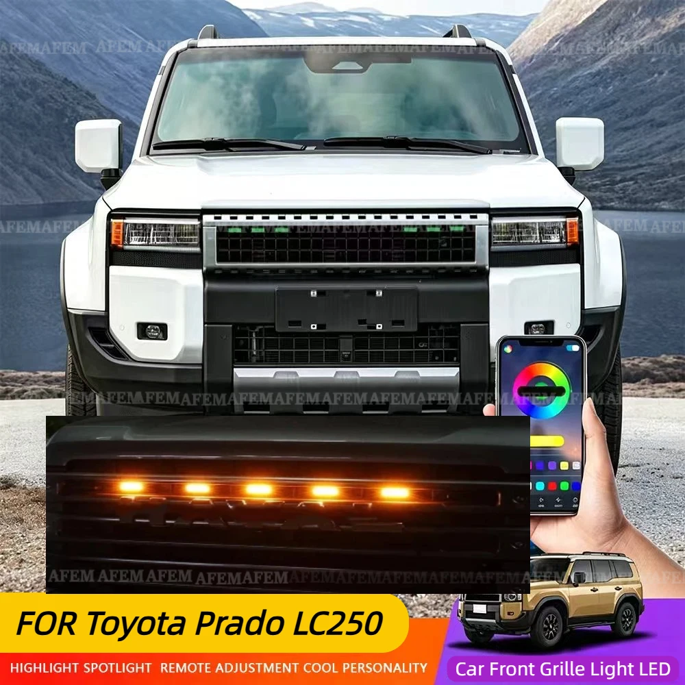 FOR Toyota Prado LC250 Car Front Grille Light LED Daytime Running Decor Light Front Face Grille Lights dedicated interface