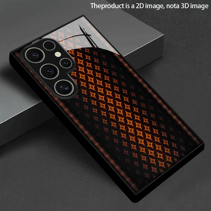Orange geometric pattern 2D phone case, compatible with Samsung S26 S25 S24 S23 S22 S21 S20 A56 A55 A36 16 glass protective case