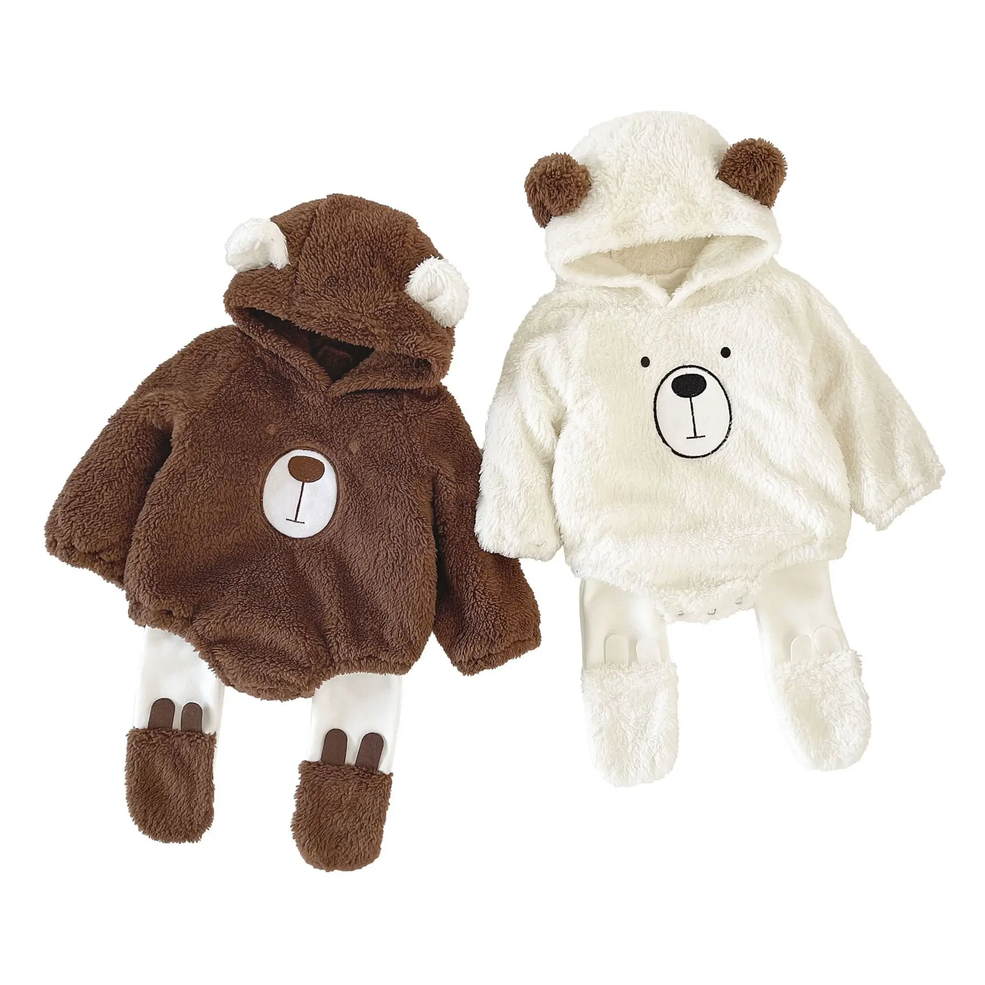 

Комбинезоны для новорожденных, теплые флисовые комбинезоны Bebe для мальчиков и девочек, комбинезоны с капюшоном и медведем, детские комбинезоны