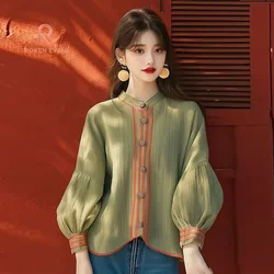 ROKEN EVAN 2024 Autumn Women Green Elegant Princess Sweet Blouse Female Korean Fashion Clothes Tops  Shirts Feminino