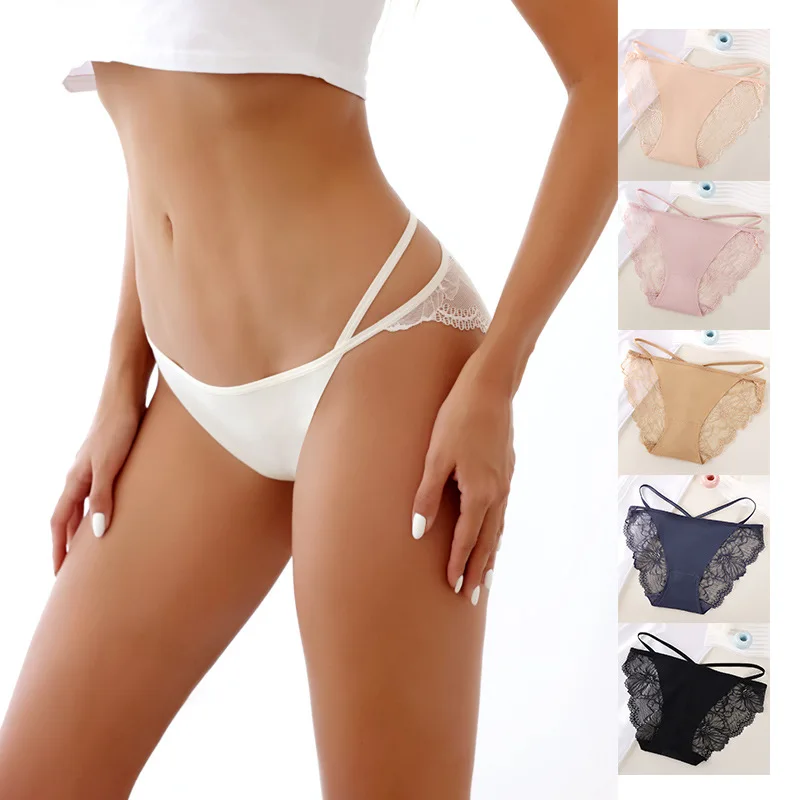 European and American Lace Panties with Hollowed Out and Traceless Low Waisted Straps and Triangular Pants with A Wide Span