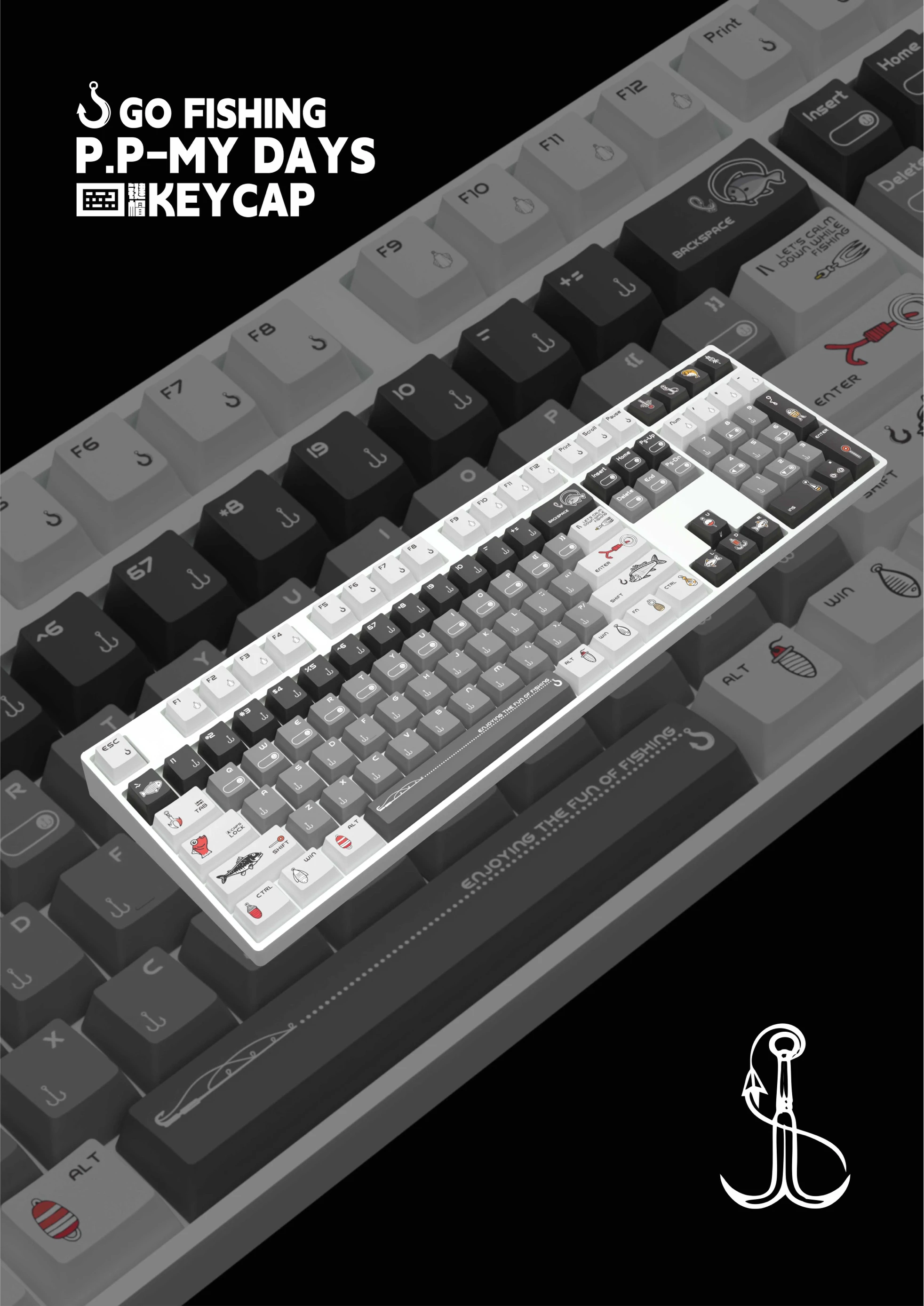 Fishing theme keycap PBT original hot sublimation 134 keys support multi-column mechanical keyboard cross shaft universal