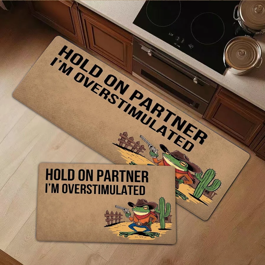 

1/2/3Pcs Flannel Kitchen Mat—Funny Frog Floor Mat Western Cowboy Print Rug Hold On Partner Overstimulated Aesthetic Carpet Non-Slip Door Mat For Bedroom Living Room Bathroom Kitchen Entrance Mat Absorbent Floor Carpet Mat—,Comfortable,Suitable For