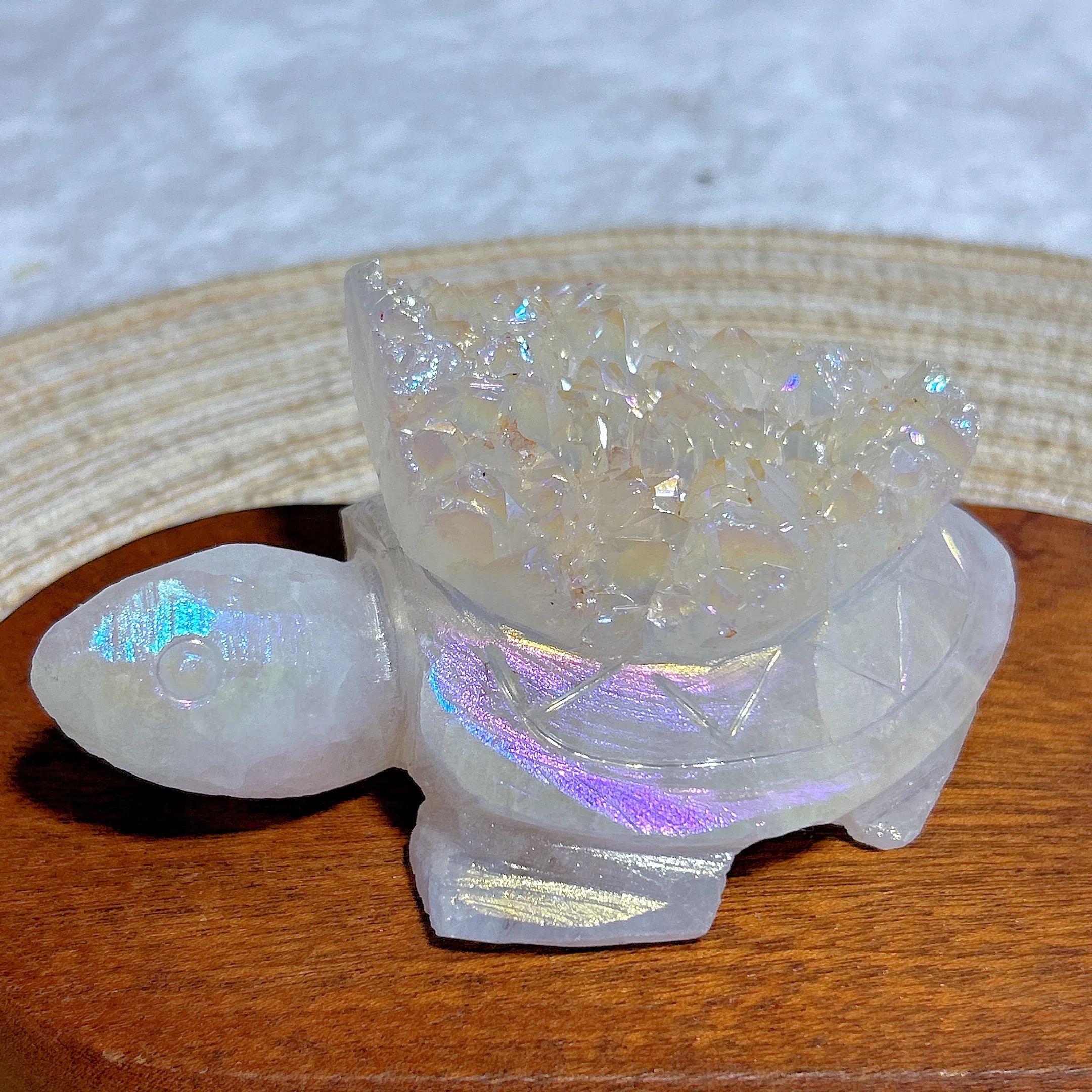 Healing Natural Crystal Aura Rainbow Clear Quartz Cluster Tortoise Carving Gemstones Mineral Energy Home Decorations Gift