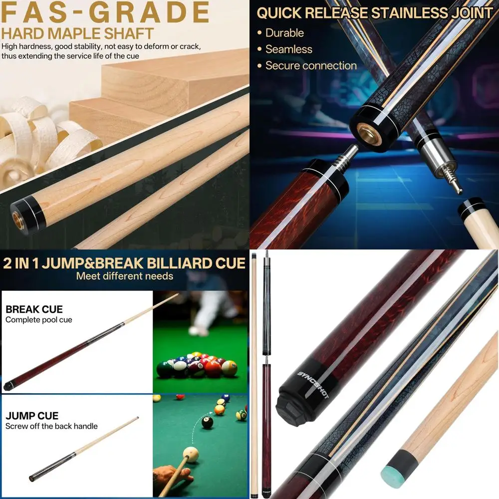 

3-Piece Heavy Break Jump Cue Stick - 58 21oz Maple Wood with Pro Tips (Brown-Gray)