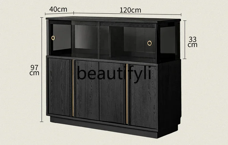 

ss D Black Side Cabinet Solid Wood Living Room Coffee Cabinet Wine Cabinet Modern Simple Entrance Display Locker