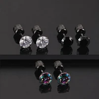 Boucles d'oreilles clous en acier titane avec zircone cubique 6 mm, strass, pour cartilage, piercing hélix, bijoux à visser, pour hommes et femmes, cadeau 4