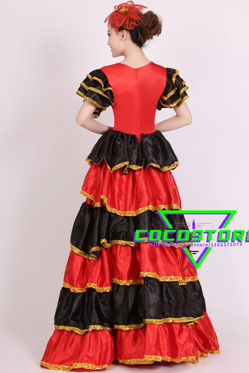 Nuevo traje de baile para mujer gitana, falda de Flamenco español, vestido de falda completa de baile abierto, traje de baile de actuación de escenario español