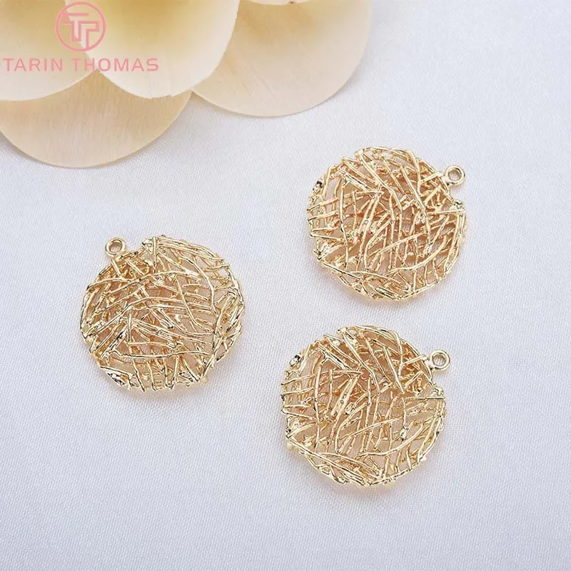 

(818)4PCS 22MM 24K Champagne Gold Color Plated Brass Hollow Mesh Round Charms Pendants High Quality Diy Jewelry Accessories