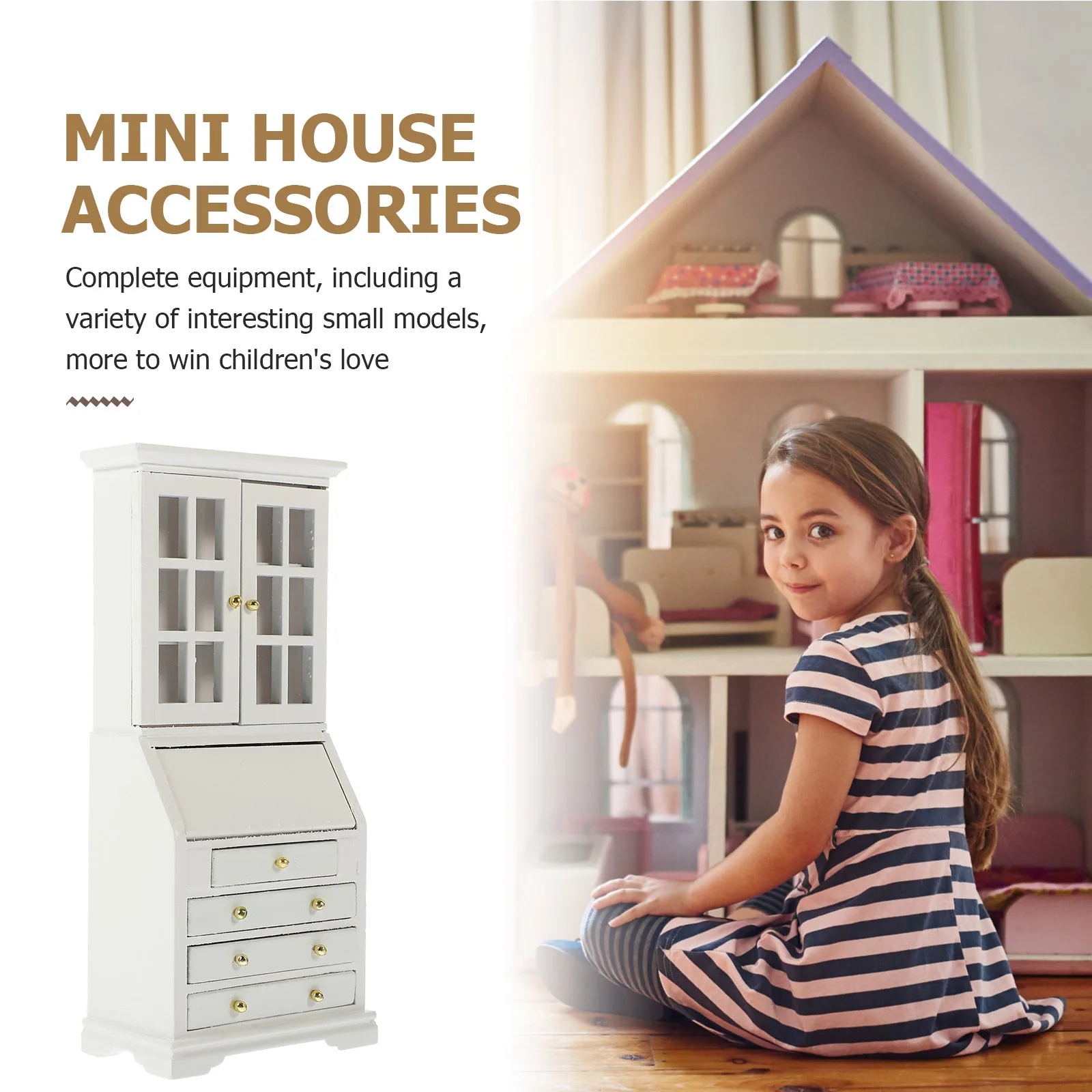 

Mini Simulated Bookcase Desk Storage Cabinet House Furniture Dollhouse Toy Toys
