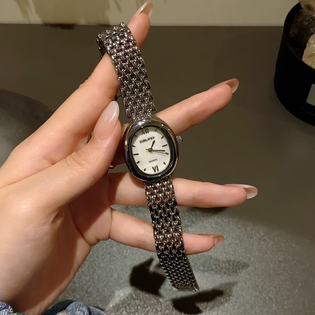 Женские кварцевые часы с овальным корпусом и циферблатом из нержавеющей стали, ремешок для девочек, студентов, отдыха Montre Femme, модный подарок, наручные часы