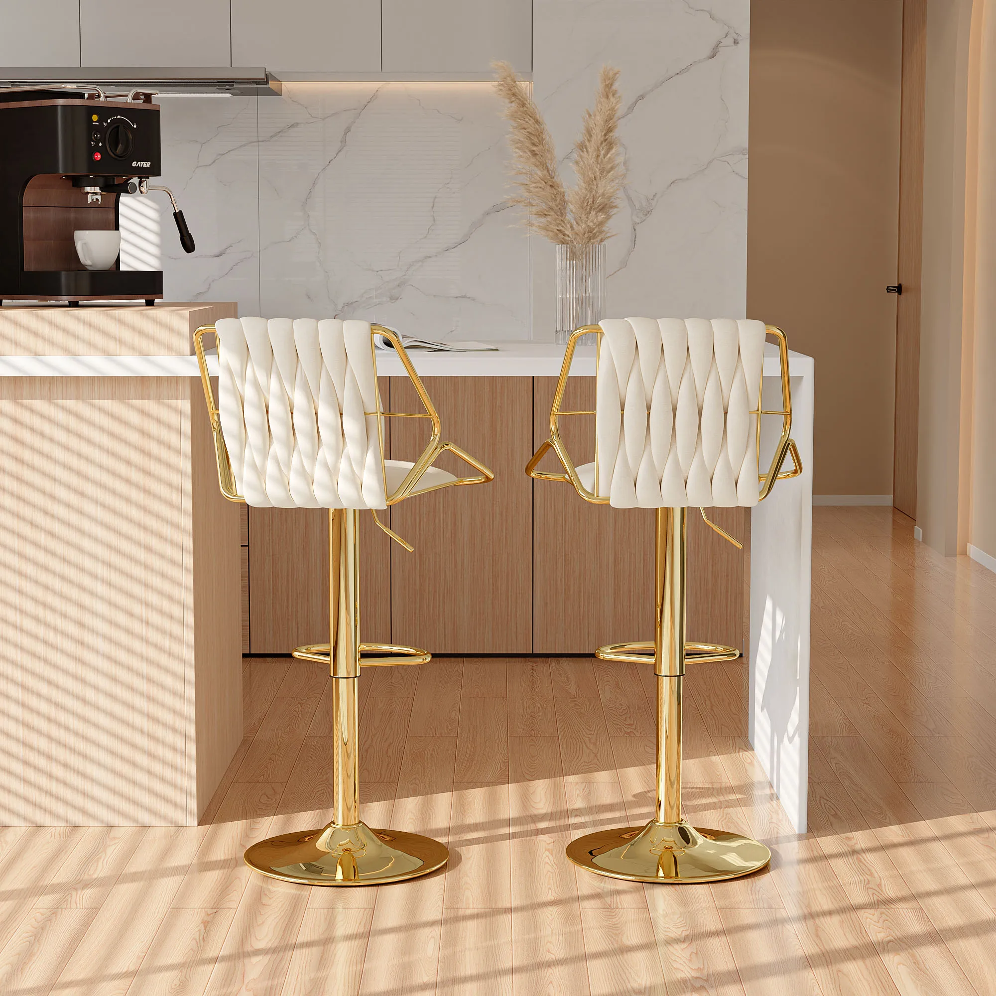 Sgabello da Bar moderno da 2 pezzi con schienale e gamba in metallo, sgabelli da Bar piccoli regolabili in altezza, sgabello da banco con motivo a