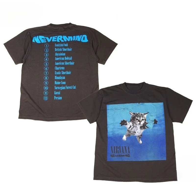 2026 NIRVANA - Rock Cat Muster Amerikanische Baumwolle Locker Sitzendes Kurzarm-T-Shirt mit Aufdruck für Herren – Detail 3