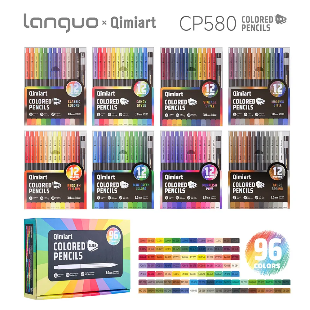 Languo 12/96 Farben Klick-Buntstifte 3,0mm Ölbasierte Weichkernstifte zum Zeichnen, Skizzieren, Malen für Malbücher und Kunstbedarf – Detail 24
