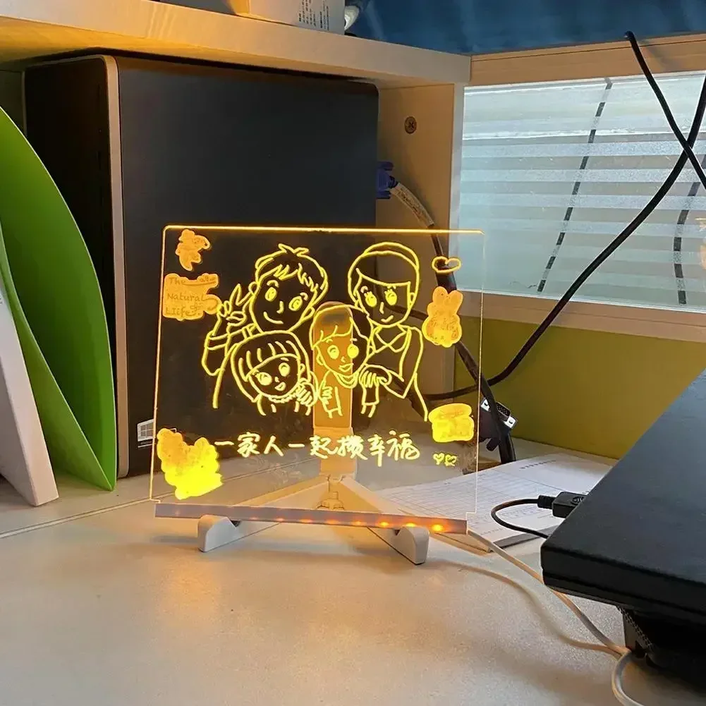 LED-lamp Acryl Bericht Notitiebord Uitwisbare USB Kindertekentafel Slaapkamer Nachtlampje Verjaardag Kindercadeau