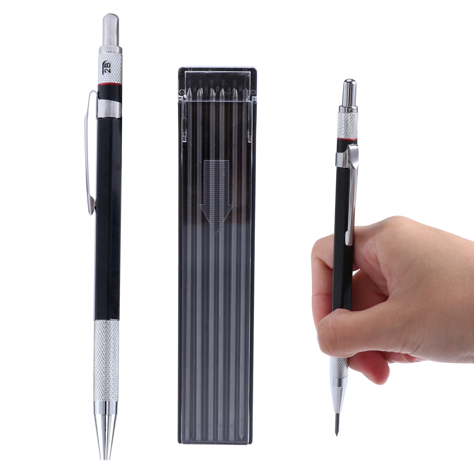 Lápis de construção conjunto com construído em apontador, Metal Pen Clip, portátil, mecânica, marcação concreta, DIY com refil, concreto, 2mm