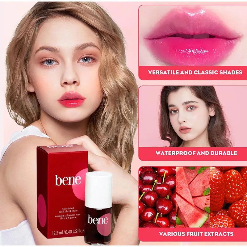 Mirror Liquid Lip Gloss Waterproof Dual-use Natural Lips Cheeks Liquid Lip Tint Moisturizing Long Lasting Sexy Red Lip Cosmetics