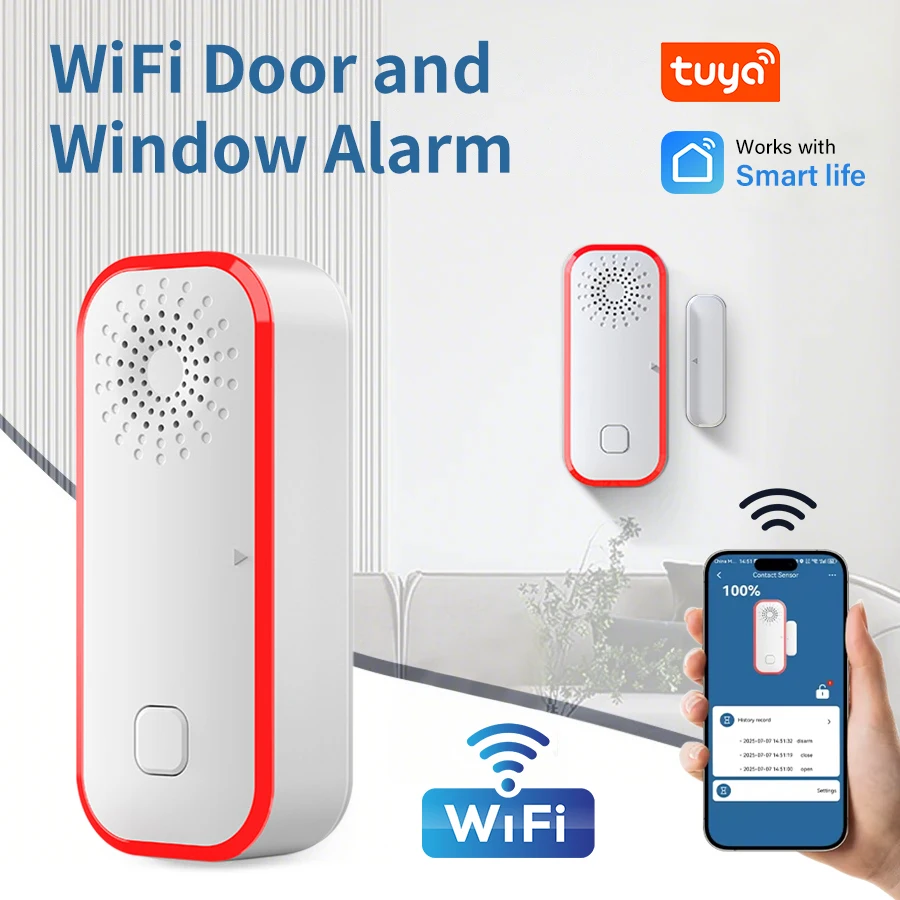 

Tuya WiFi Door Magnetic Sensor Sound and Light Door Window Alarm Smart Detects Open Close Triggers On-Site Sound-Light Alarm