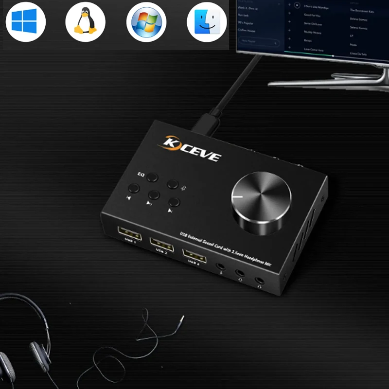 

External Sound Card with 3.5mm Headphone and Microphone Plug and play USB LAN Switch Audio Adapter Converter Splitter Extender