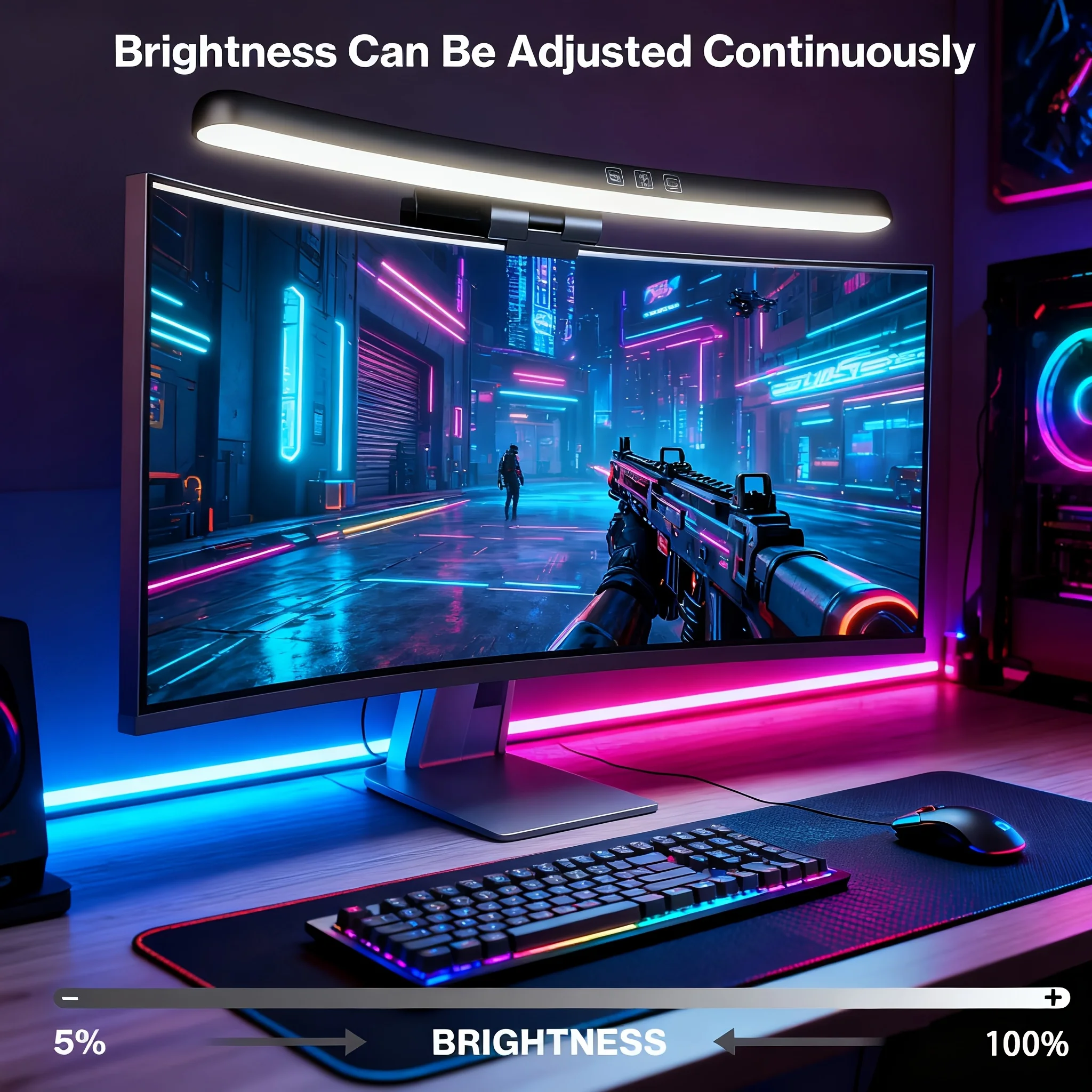 

Изогнутая световая панель монитора, RGB-подсветка, лампа для экрана компьютера, двойной источник света с сенсорным управлением, настольная лампа для игр в домашнем офисе