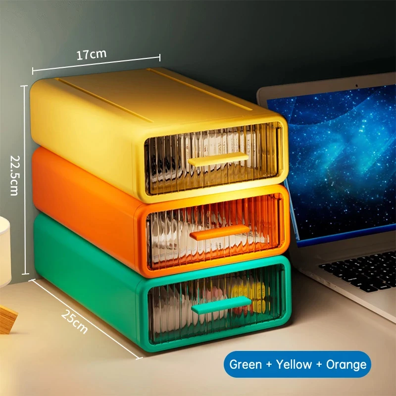 1Set=3PCS Macaron Drawer Storage Box Stackable Desktop Shelf Multi-layer Cosmetic Desktop Storage Box Cabinet For Home Office