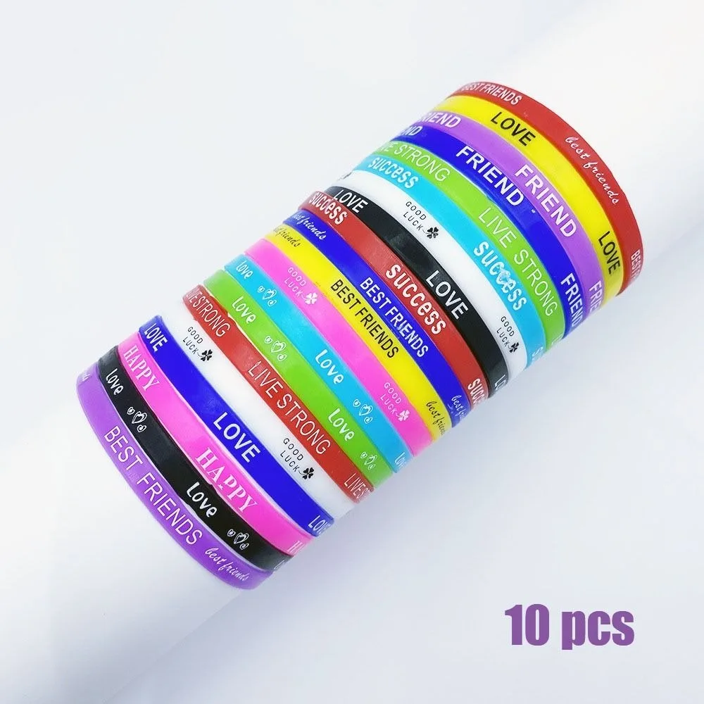 10pcs Summer 5mm Luminous Silicone Bracelet Letter Sports Elastic Wristband Motivational Fitness Wrist Strap Child Teens