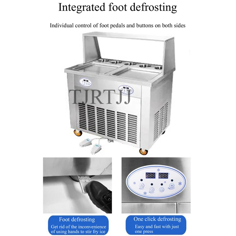 Hot Sale Commercial Stainless Steel Frozen Fresh Fruit Yogurt Double Flat Pan Roll Fry Ice Cream Machine