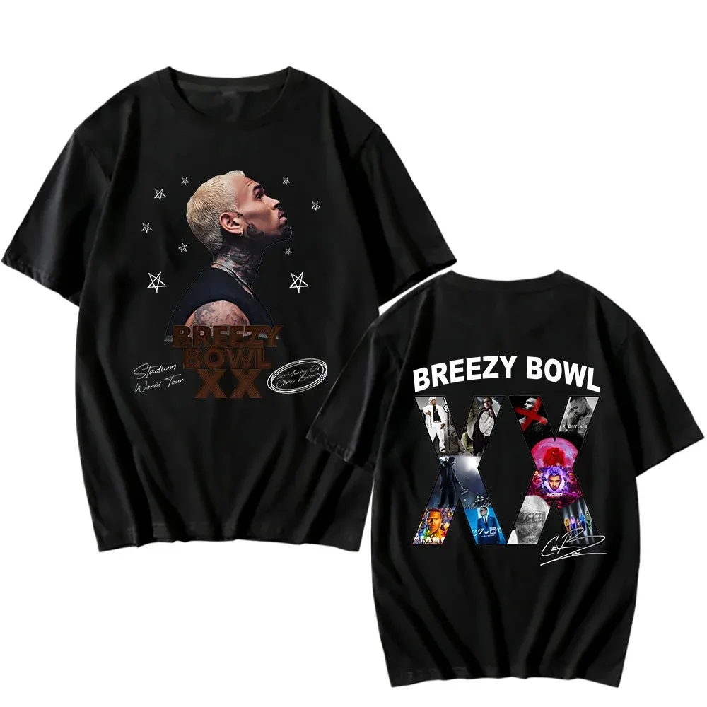 

Крис Браун Тур Breezy Bowl XX футболки в стиле хип-хоп для мужчин и женщин модная хлопковая футболка большого размера Y2k свободная повседневная женская мужская одежда