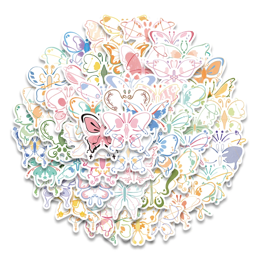 60PCS Colorful Butterfly Stickers Exquisite Handbag Material Phone Case Laptop Water Cup Luggage Waterproof Stickers