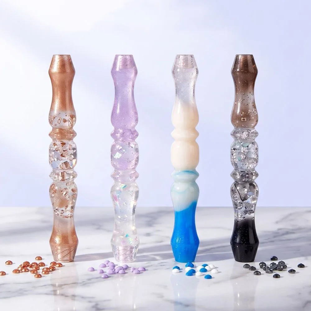 Handmade Resin Shiny Diamond Painting Pen Unique Quicksand Texture Ergonomic Comfort Grip Metal Threaded Hole Diamond Art Tool