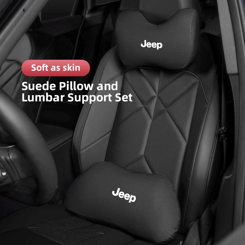 

Leather Car Neck Headrest & Lumbar Support Pillow Soft Waist Valve Stem For Jeep Renegade Wagoneer Avenger Recon Wrangler JK