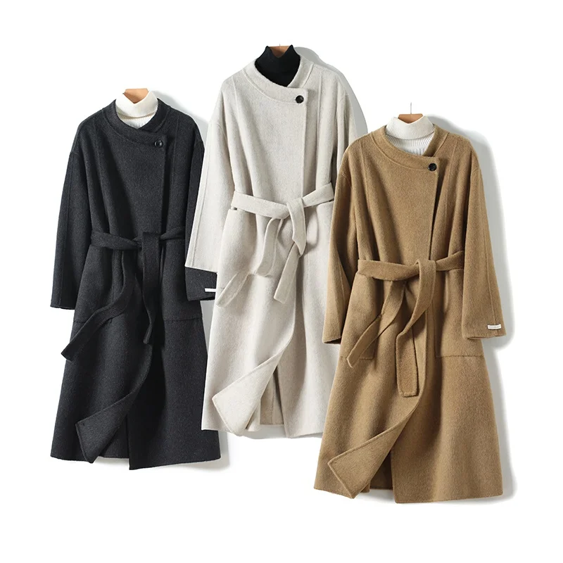 

Ele Woolen Coat round Ne Button Design Slimming Waist Korean Sle Autumn Winter Faion Women's Outerwear Coat
