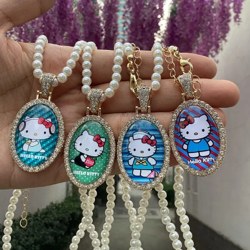 Sanrio Hello Kitty Animatie Cartoon Leuke Parelketting Creatieve Retro Trui Keten Veelzijdige Accessoires Meisjes Vakantiecadeau