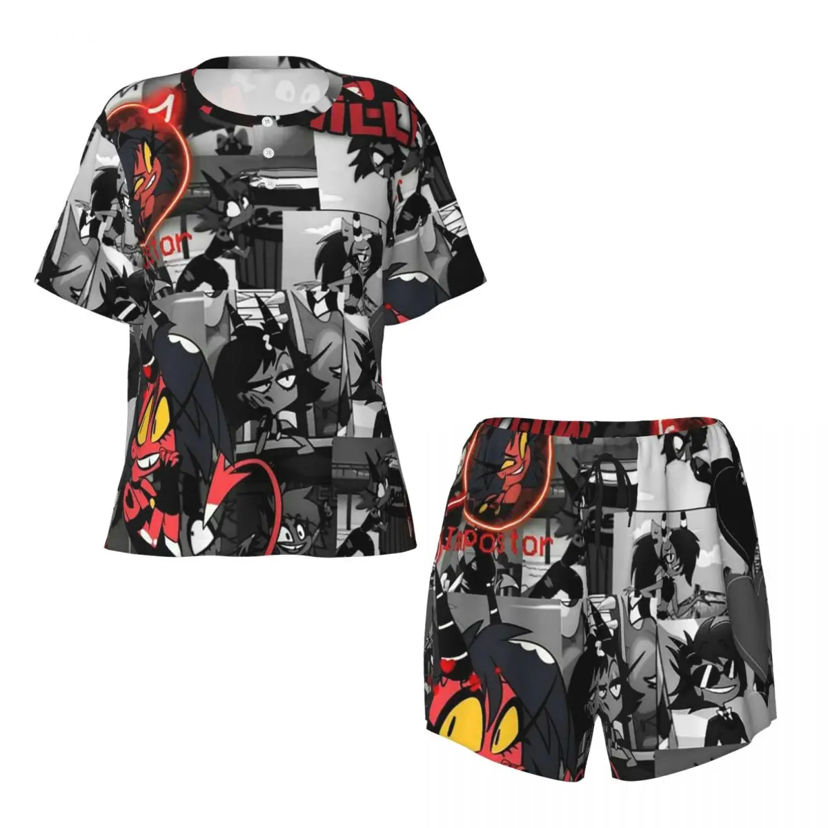 Anime Helluva Boss Millie Round Neck Short Sleeves Nightdress for Sleeping Sleepshirts Women Loose Pajama Set Short Pants 3