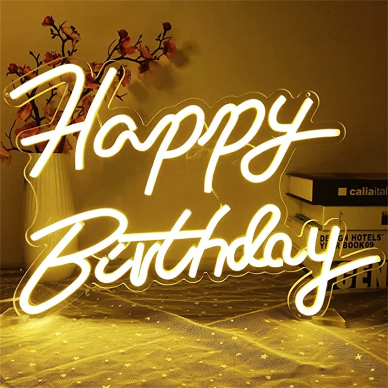 Happy Birthday Neon Sign 42x30cm Light Sign for Birthday Party Decoration USB Powered Kids Gift with Switch(Warm White)