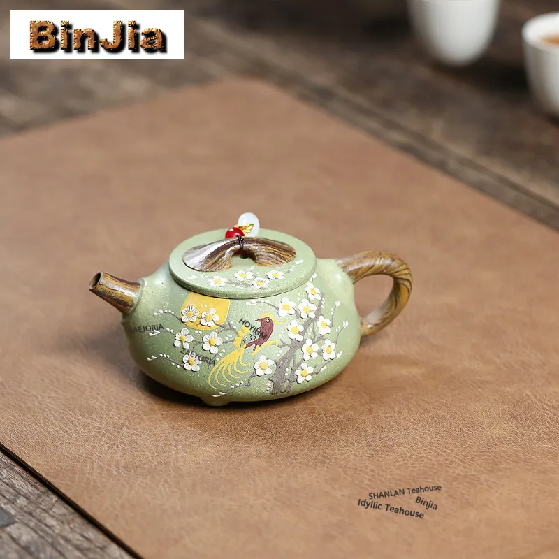 

200ml Traditional Yixing Purple Clay Teapots Handmade Plum Pot Raw Ore Bean Green Sand Mud Kettle Zisha Tea Set Tea Ceremony