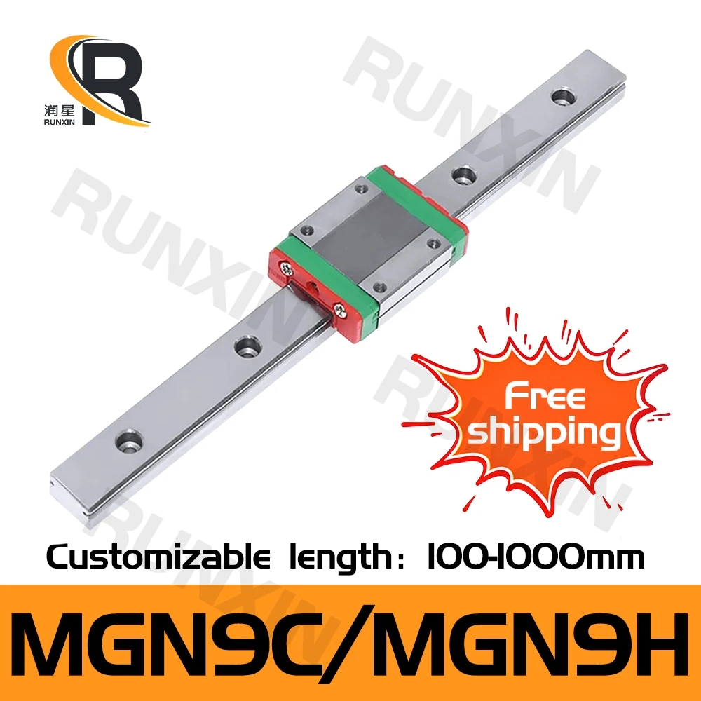 

RXTNC 1pcs MGN9 L100-1000mm miniature linear rail+1pcs same as HIWIN MGN9C MGN9H linear guide block for 3d printer part