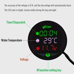 Mini Round Waterproof Voltmeter Thermometer DC9-24V LED Digital Voltmeter Tester temperature Time Monitor Display For Motorcycle