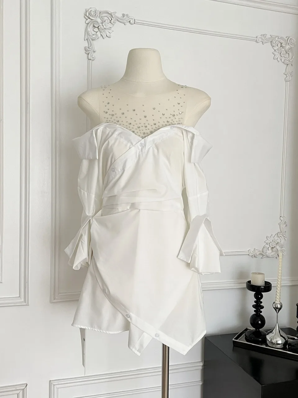 

Французский Sle Асимметричный Тюль Dr Женский Pure Desire oulder Bared irt Dr Design Sense Small ence Heat Diamond